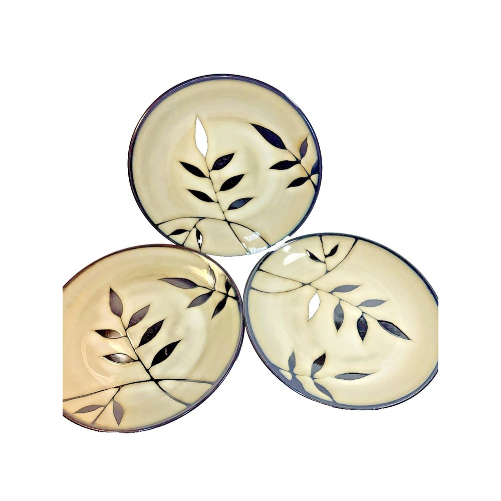 VTG Set 3 Gibson Midnight Palm Ceramic Plates, Glazed Beige Brown with Olive EVC
